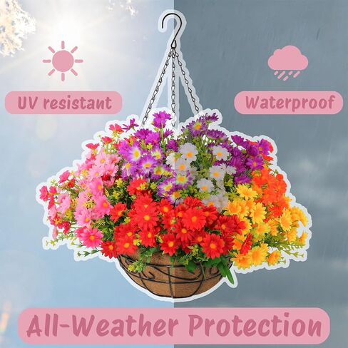 Outdoor Artificial Hanging Flowers: Boast 25% More Blooms Than Standard Models - 3-Year All-Weather UV & Fade Resistant - 95% Lifelike Silk Flowers for Porch Patio Garden Decor in Saudi Arabia