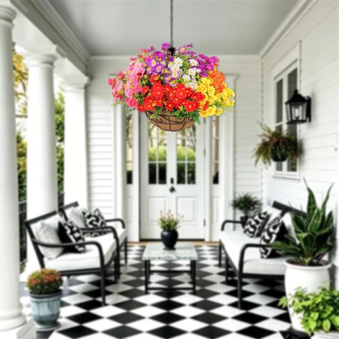 Outdoor Artificial Hanging Flowers: Boast 25% More Blooms Than Standard Models - 3-Year All-Weather UV & Fade Resistant - 95% Lifelike Silk Flowers for Porch Patio Garden Decor in Saudi Arabia