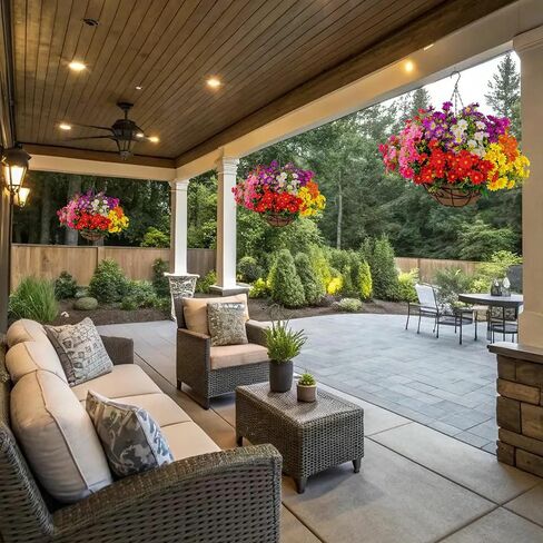 Outdoor Artificial Hanging Flowers: Boast 25% More Blooms Than Standard Models - 3-Year All-Weather UV & Fade Resistant - 95% Lifelike Silk Flowers for Porch Patio Garden Decor in Saudi Arabia