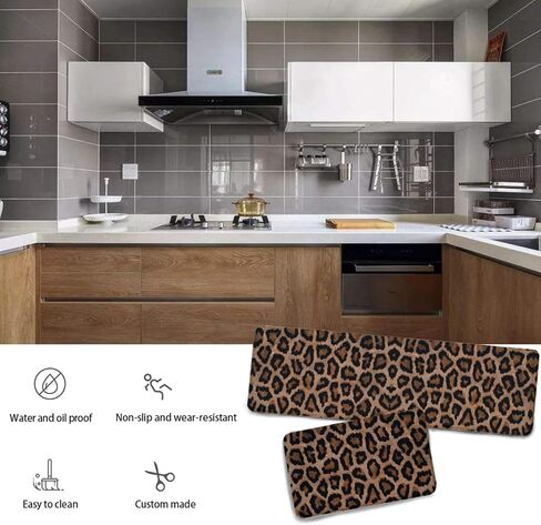 Cool Cheetah Leopard Pattern Kitchen Rug Set 2 PCS Floor Mats Washable Non-Slip Soft Flannel Runner Rug Doormat Carpet for Kitchen Bathroom Laundry in Saudi Arabia