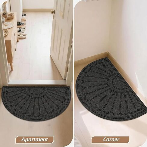 18.1"x30.1" Half Circle Door Mat, Gray Sunburst Polyester Non-Slip Entryway Rug, Low Profile Absorbent Half Moon Door mat for Front Door, Garage, Patio in Saudi Arabia