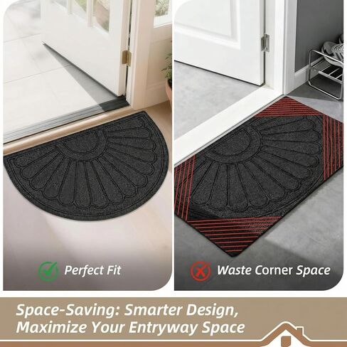 18.1"x30.1" Half Circle Door Mat, Gray Sunburst Polyester Non-Slip Entryway Rug, Low Profile Absorbent Half Moon Door mat for Front Door, Garage, Patio in Saudi Arabia