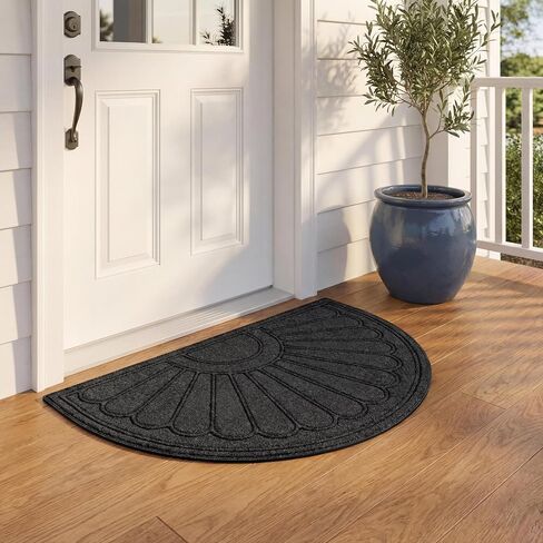 18.1"x30.1" Half Circle Door Mat, Gray Sunburst Polyester Non-Slip Entryway Rug, Low Profile Absorbent Half Moon Door mat for Front Door, Garage, Patio in Saudi Arabia
