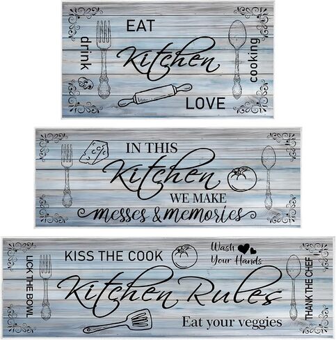 3 Pieces Farmhouse Kitchen Rug Sets with Quotes, Non-Slip Washable Kitchen Mats for Floor, Rustic Wood Grain Kitchen Decor Rugs for Laundry, Hallway, Kitchen (Wood Grey) in Saudi Arabia
