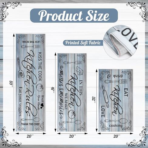 3 Pieces Farmhouse Kitchen Rug Sets with Quotes, Non-Slip Washable Kitchen Mats for Floor, Rustic Wood Grain Kitchen Decor Rugs for Laundry, Hallway, Kitchen (Wood Grey) in Saudi Arabia