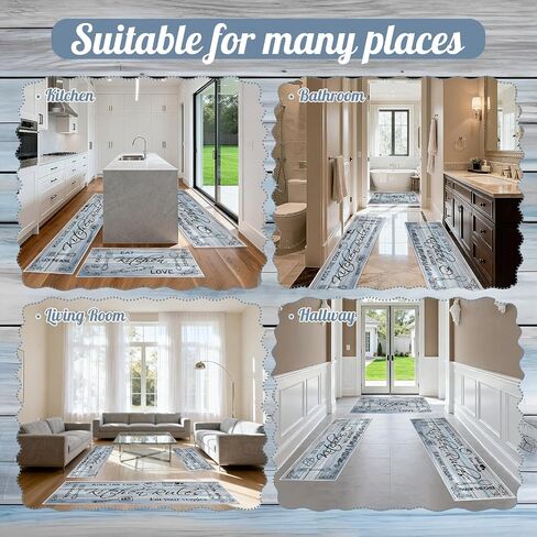 3 Pieces Farmhouse Kitchen Rug Sets with Quotes, Non-Slip Washable Kitchen Mats for Floor, Rustic Wood Grain Kitchen Decor Rugs for Laundry, Hallway, Kitchen (Wood Grey) in Saudi Arabia