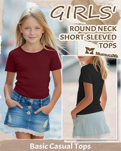 4 Pack Girls Shirts Short Sleeve Tshirts Summer Scoop Neck Basic Tops Soft Crewneck Kids Solid Color Tees 5-14 Years in Saudi Arabia