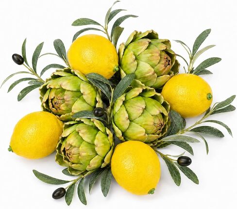 11-Piece Artificial Artichoke Lemon Decor Set, Table Bowl Filler with 4 Large Artichokes, 4 Decorative Lemons, 3 Bendable Olive Branches for Kitchen Counter Centerpiece Faux Decor in Saudi Arabia