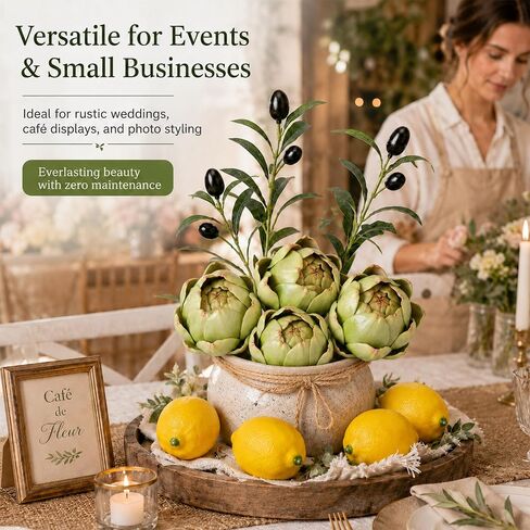 11-Piece Artificial Artichoke Lemon Decor Set, Table Bowl Filler with 4 Large Artichokes, 4 Decorative Lemons, 3 Bendable Olive Branches for Kitchen Counter Centerpiece Faux Decor in Saudi Arabia