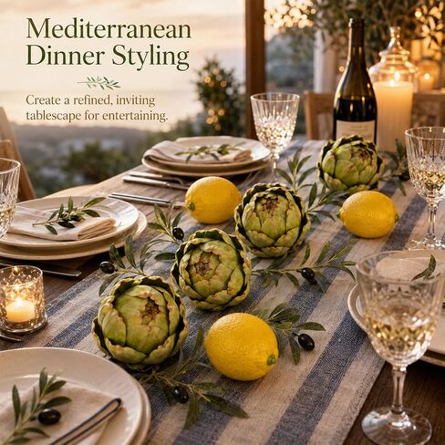 11-Piece Artificial Artichoke Lemon Decor Set, Table Bowl Filler with 4 Large Artichokes, 4 Decorative Lemons, 3 Bendable Olive Branches for Kitchen Counter Centerpiece Faux Decor in Saudi Arabia