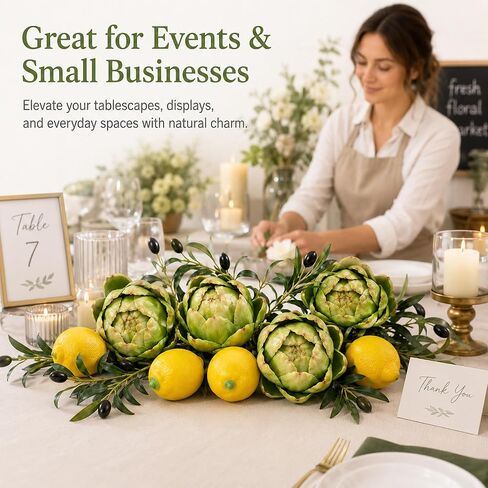 11-Piece Artificial Artichoke Lemon Decor Set, Table Bowl Filler with 4 Large Artichokes, 4 Decorative Lemons, 3 Bendable Olive Branches for Kitchen Counter Centerpiece Faux Decor in Saudi Arabia