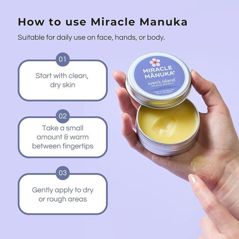 Sven's Island Miracle Manuka - Natural Skin Balm (1.94oz) | Steroid-Free Eczema Cream & Miracle Balm | Dermatologist Approved | With Manuka Leaf Oil | For Dry Sensitive Skin | Made in New Zealand in Kuwait