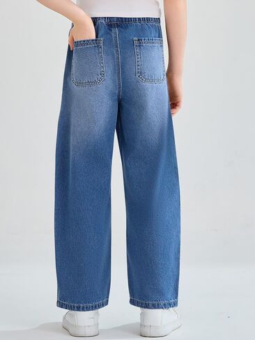 Haloumoning Girls Jeans Baggy Wide Leg Elastic High Waisted Denim Pants Y2K Boyfriend Jeans with Pockets 5-14Y in Saudi Arabia