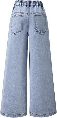 Nivne Tco Teen Girls Jeans Cute Graphic Print & Ripped Frayed Details Five Pockets Loose Fit Denim Pants with Zipper Fly in Saudi Arabia