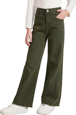 blibean Girls Mid-Rise Wide Leg Jeans School Denim Pants with Raw Hem Size 6-15 Years in Kuwait