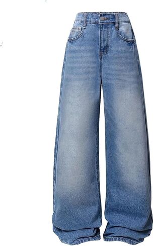 Girls Jeans Baggy Cute Jean Kids Y2K Denim Pants with Pockets High Waisted Embroidered Trousers for Teens in Kuwait
