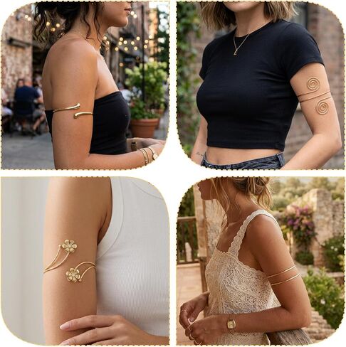 4pcs Arm Jewelry Upper Arm Brass Upper Arm Cuff Jewelry, Upper Arm Cuff Arm Bangle,Adjustable Women's Bangle Bracelets Set Minimalist Classical Coil Armlet Accessories for Women Party Wedding in Saudi Arabia