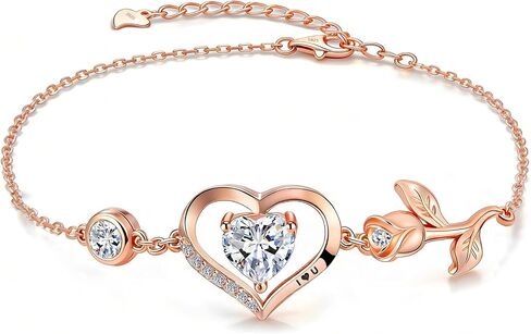 1CT Rose Heart Bracelet Moissanite Lab-Grown Sapphire Ruby Emerald&More S925 Silver 18K White Rose Gold Plated Anniversary Birthday Gift for Wife Girlfriend Mom Daughter Mothers Day Gift for Mom in Saudi Arabia