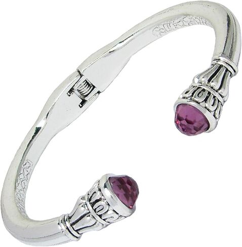 Designer Style Silver Hinged Crystal Cuff Bangle Bracelet Choose from 9 Colors Choose Color (Purple Fuchsia) in Saudi Arabia