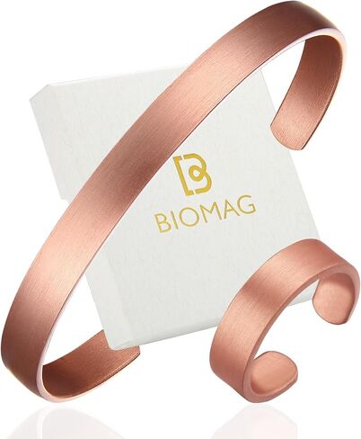 BioMag Pure Copper Bracelet & Ring for Women Men, 99.99% Solid Handmade Copper Cuff Bangle, Adjustable Jewelry Gift with Gift Box in Saudi Arabia