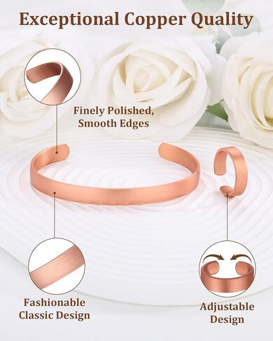 BioMag Pure Copper Bracelet & Ring for Women Men, 99.99% Solid Handmade Copper Cuff Bangle, Adjustable Jewelry Gift with Gift Box in Saudi Arabia