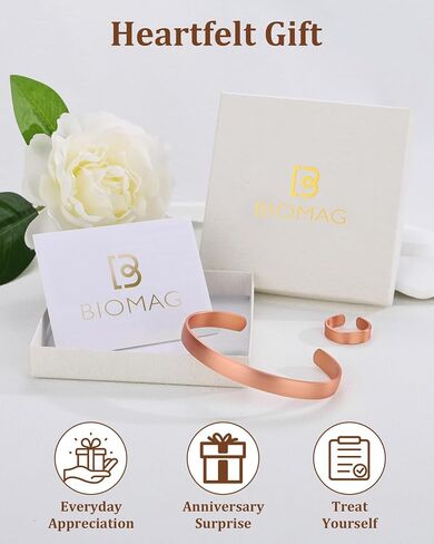 BioMag Pure Copper Bracelet & Ring for Women Men, 99.99% Solid Handmade Copper Cuff Bangle, Adjustable Jewelry Gift with Gift Box in Saudi Arabia