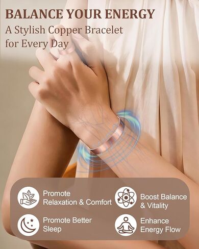 BioMag Pure Copper Bracelet & Ring for Women Men, 99.99% Solid Handmade Copper Cuff Bangle, Adjustable Jewelry Gift with Gift Box in Saudi Arabia