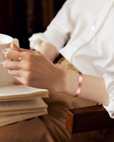 BioMag Pure Copper Bracelet & Ring for Women Men, 99.99% Solid Handmade Copper Cuff Bangle, Adjustable Jewelry Gift with Gift Box in Saudi Arabia