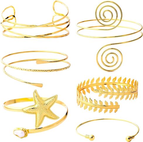 Jardme Adjustable Upper Arm Cuff Bracelets for Women, 6Pcs Gold Silver Boho Bangle Set, Greek Goddess Arm Jewelry for Wedding Party. in Saudi Arabia