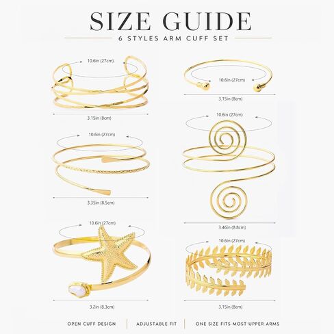 Jardme Adjustable Upper Arm Cuff Bracelets for Women, 6Pcs Gold Silver Boho Bangle Set, Greek Goddess Arm Jewelry for Wedding Party. in Saudi Arabia