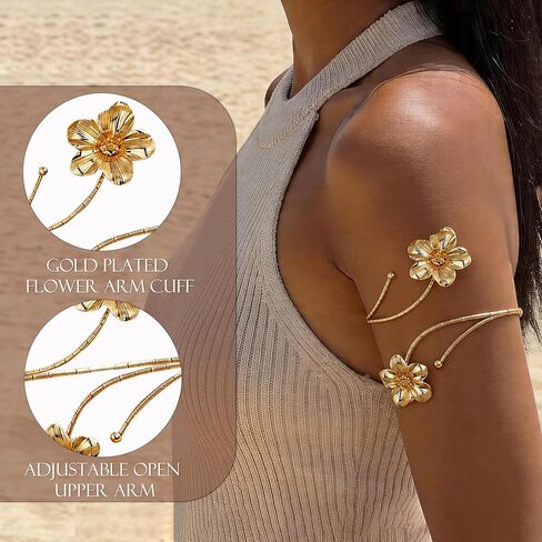 RIOSO Gold Arm Cuff for Women Flower Arm Cuffs Bands Bangles Jewelry Upper Arm Bracelet in Saudi Arabia