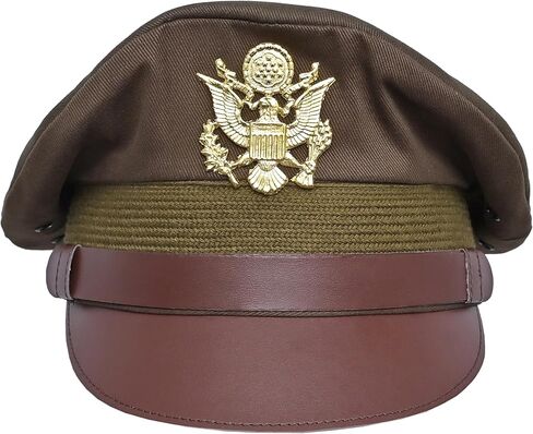 USA Army Olive Cotton Officer Peek Cap with Leather Chin Strap Metal Insignia in Saudi Arabia