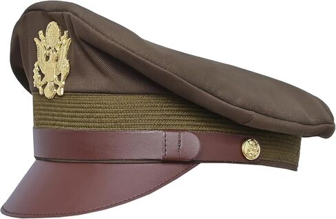 USA Army Olive Cotton Officer Peek Cap with Leather Chin Strap Metal Insignia in Saudi Arabia