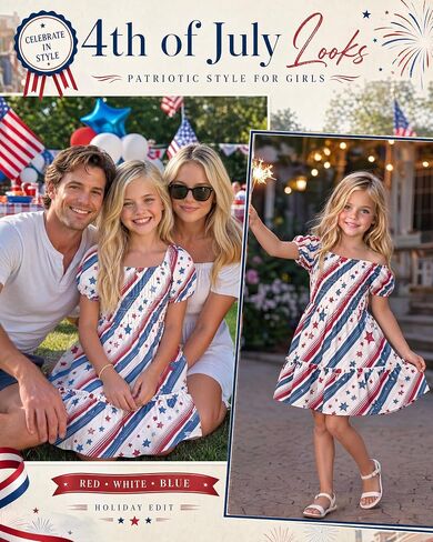 Girl's Floral Dress Kids Short Sleeve Midi Ruffle Flowy Square Neck Independence Day Smocked Casual Summer Sundress in Kuwait