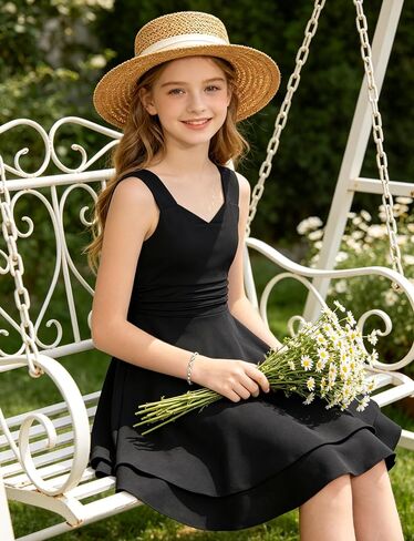 ALISISTER Girls Sleeveless Dresses Ruched Tiered Flowy Swing Tween Summer Dress for Girl 7-12Y in Saudi Arabia