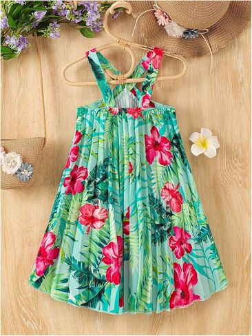RoseSeek Girl's Tropical Floral Halter Dress A Line Flowy Sun Dress Casual Summer Vacation Outfits in Saudi Arabia