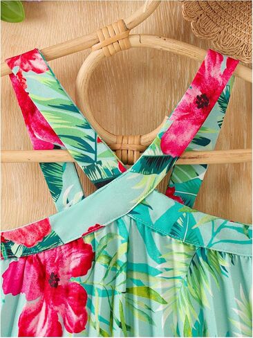 RoseSeek Girl's Tropical Floral Halter Dress A Line Flowy Sun Dress Casual Summer Vacation Outfits in Saudi Arabia