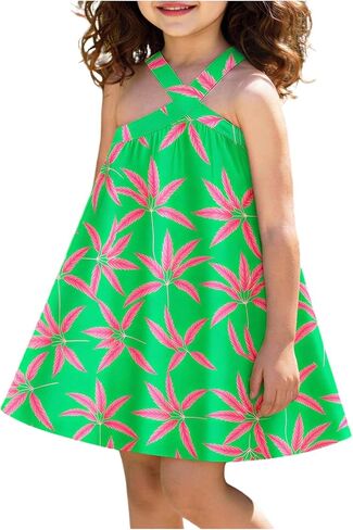 RoseSeek Girl's Tropical Floral Halter Dress A Line Flowy Sun Dress Casual Summer Vacation Outfits in Saudi Arabia