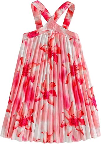 RoseSeek Girl's Tropical Floral Halter Dress A Line Flowy Sun Dress Casual Summer Vacation Outfits in Saudi Arabia