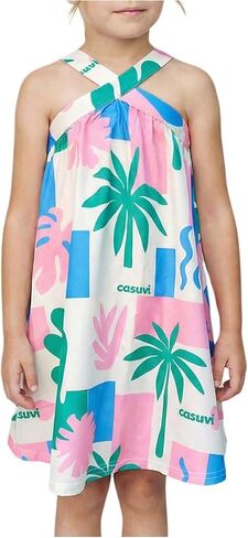 RoseSeek Girl's Tropical Floral Halter Dress A Line Flowy Sun Dress Casual Summer Vacation Outfits in Saudi Arabia