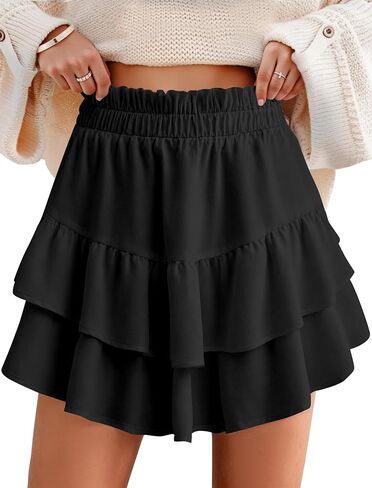 DLOODA Womens Flowy Ruffle Skort, High Waisted Skirt Shorts with Pockets Casual Layered Tiered Mini Skirts in Kuwait