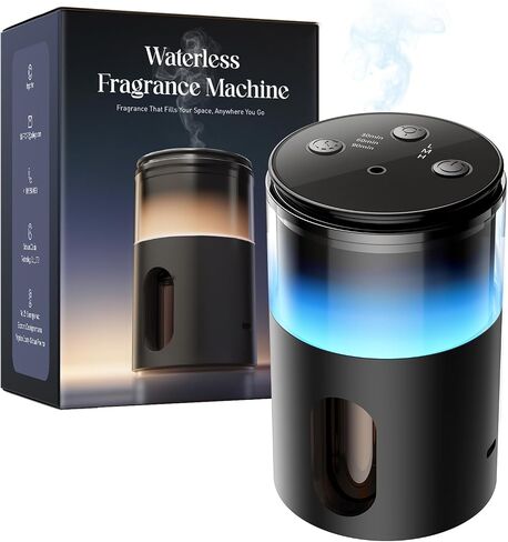 Waterless Essential Oil Diffuser: 𝟗 𝐂𝐨𝐥𝐨𝐫𝐬 𝐋𝐄𝐃 Scent Diffuser for Home&Car&Office - Portable Diffuser with 48H Battery, 4 Timers & 3 Mist Levels, Charcoal Black in Saudi Arabia