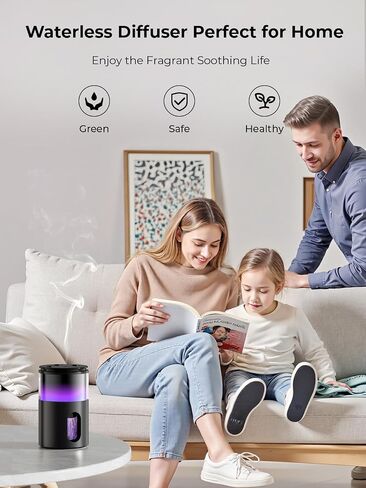 Waterless Essential Oil Diffuser: 𝟗 𝐂𝐨𝐥𝐨𝐫𝐬 𝐋𝐄𝐃 Scent Diffuser for Home&Car&Office - Portable Diffuser with 48H Battery, 4 Timers & 3 Mist Levels, Charcoal Black in Saudi Arabia