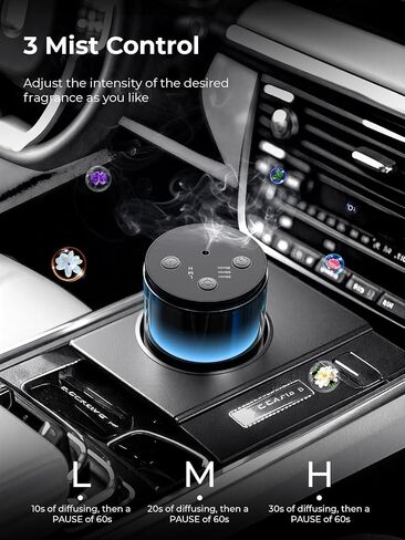 Waterless Essential Oil Diffuser: 𝟗 𝐂𝐨𝐥𝐨𝐫𝐬 𝐋𝐄𝐃 Scent Diffuser for Home&Car&Office - Portable Diffuser with 48H Battery, 4 Timers & 3 Mist Levels, Charcoal Black in Saudi Arabia