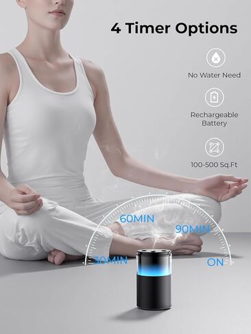Waterless Essential Oil Diffuser: 𝟗 𝐂𝐨𝐥𝐨𝐫𝐬 𝐋𝐄𝐃 Scent Diffuser for Home&Car&Office - Portable Diffuser with 48H Battery, 4 Timers & 3 Mist Levels, Charcoal Black in Saudi Arabia
