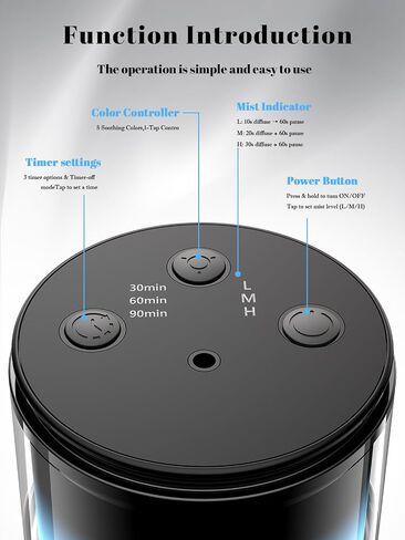 Waterless Essential Oil Diffuser: 𝟗 𝐂𝐨𝐥𝐨𝐫𝐬 𝐋𝐄𝐃 Scent Diffuser for Home&Car&Office - Portable Diffuser with 48H Battery, 4 Timers & 3 Mist Levels, Charcoal Black in Saudi Arabia
