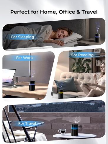 Waterless Essential Oil Diffuser: 𝟗 𝐂𝐨𝐥𝐨𝐫𝐬 𝐋𝐄𝐃 Scent Diffuser for Home&Car&Office - Portable Diffuser with 48H Battery, 4 Timers & 3 Mist Levels, Charcoal Black in Saudi Arabia