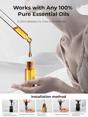 Waterless Essential Oil Diffuser: 𝟗 𝐂𝐨𝐥𝐨𝐫𝐬 𝐋𝐄𝐃 Scent Diffuser for Home&Car&Office - Portable Diffuser with 48H Battery, 4 Timers & 3 Mist Levels, Charcoal Black in Saudi Arabia