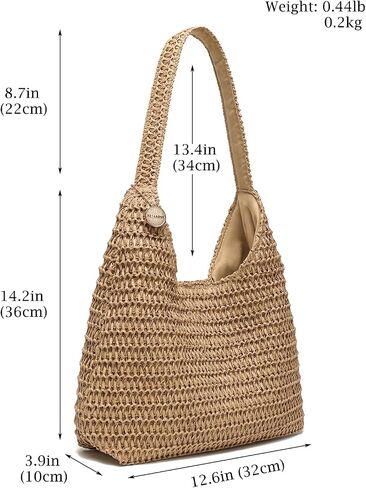 Straw Bags for Women, Large Woven Tote Bag, Summer Beach Shoulder Bag, Hobo Handbag for Vacation, Travel Casual Purse in Kuwait