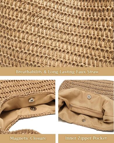 Straw Bags for Women, Large Woven Tote Bag, Summer Beach Shoulder Bag, Hobo Handbag for Vacation, Travel Casual Purse in Kuwait